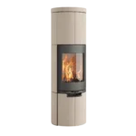 Tänd braskamin i limestone med svart lucka mot transparent bakgrund