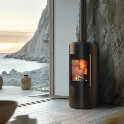 Tänd hybridkamin i brons placerad vid stranden